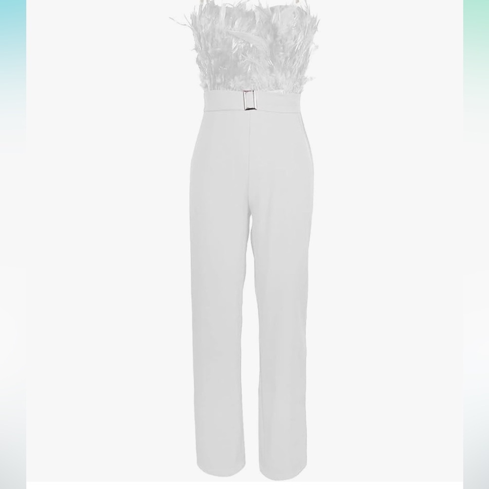 Elegant White Strapless Jumpsuit - Picture 3 of 7